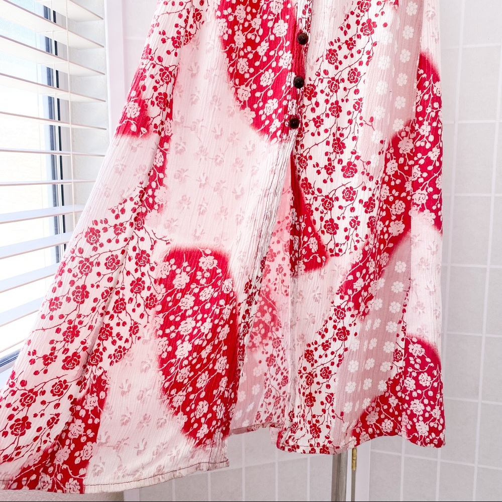 Red Floral Button Front Midi Skirt - Picture 4 of 9